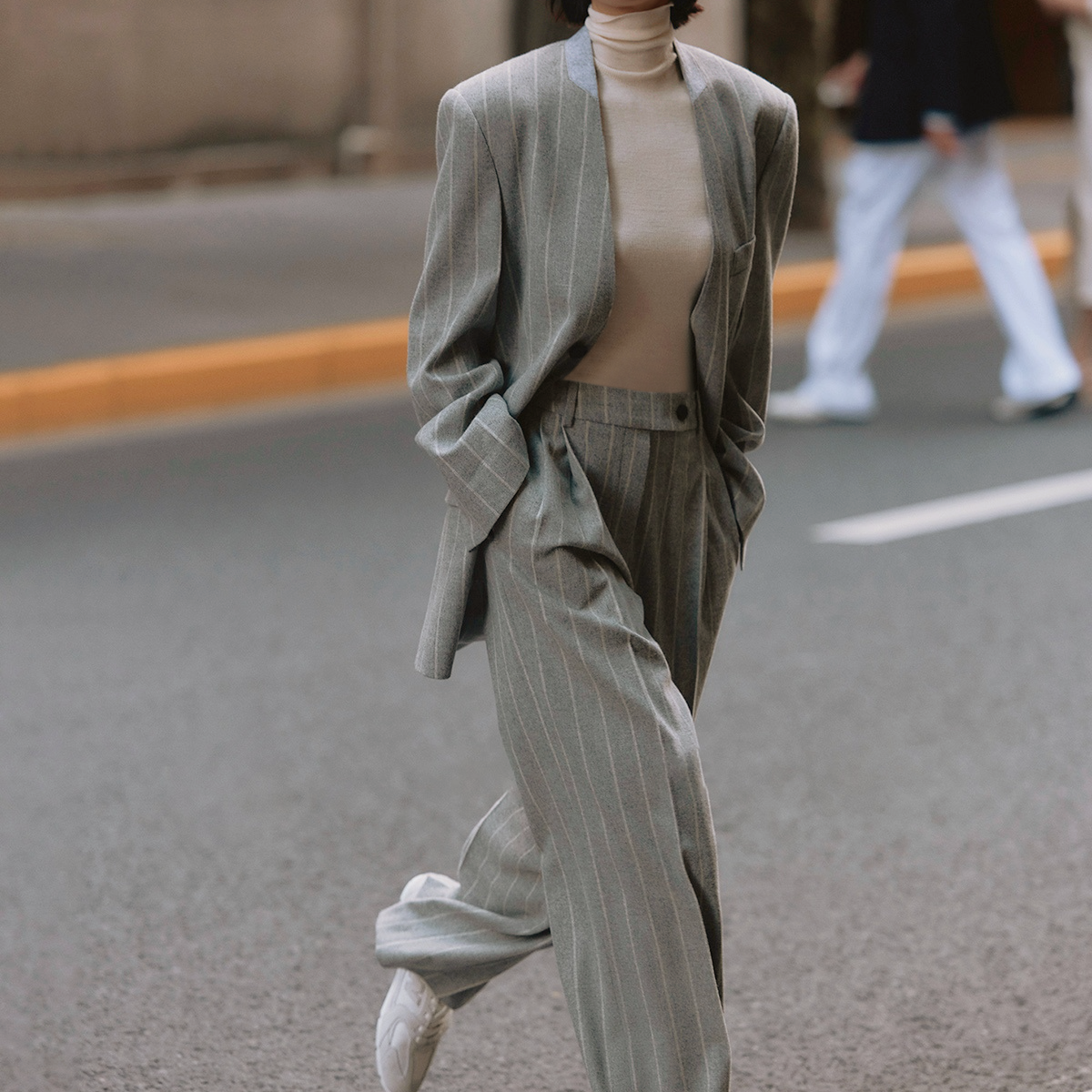 Yün Karışımlı Çizgili Tweed Pantolon