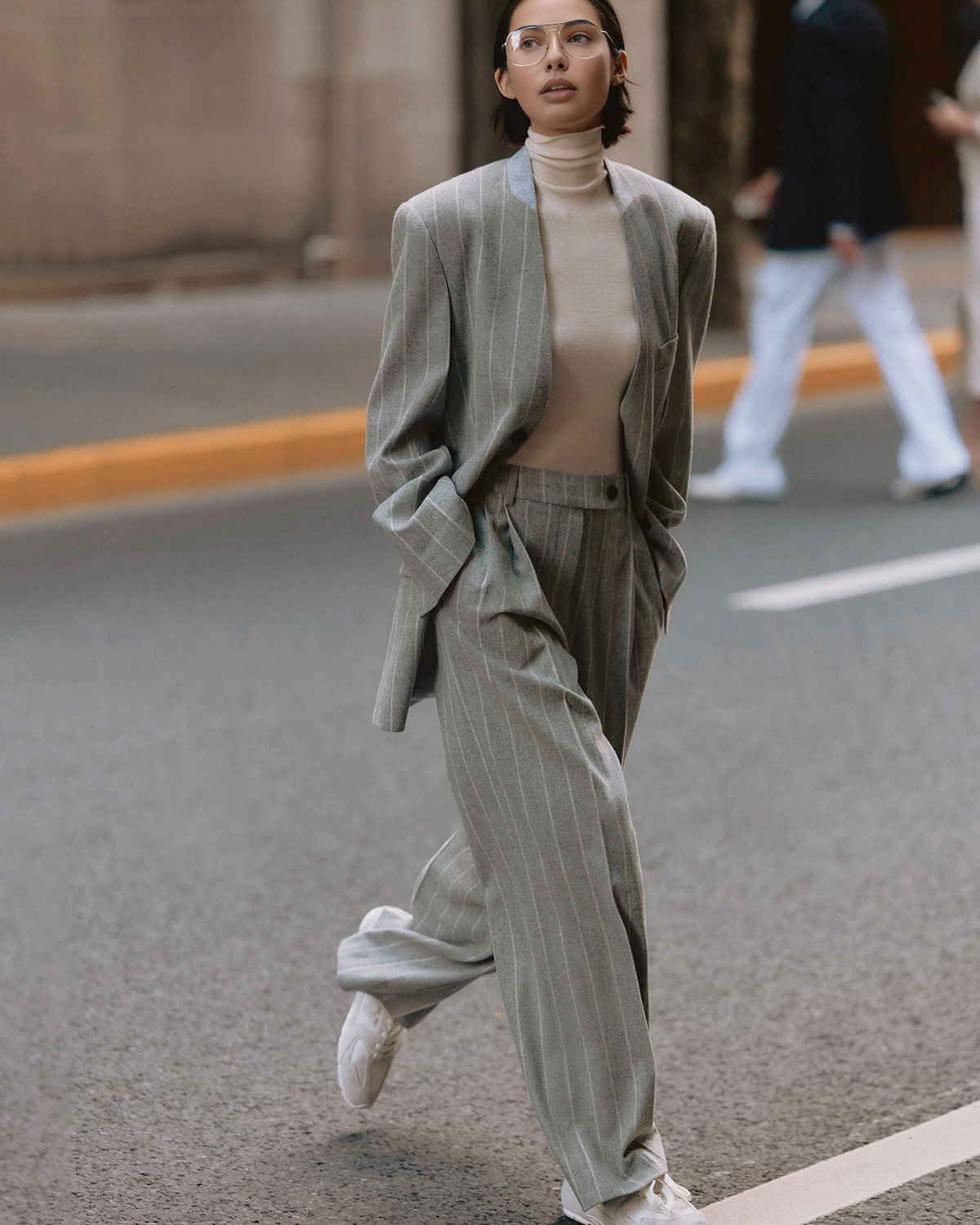 Yün Karışımlı Çizgili Tweed Pantolon