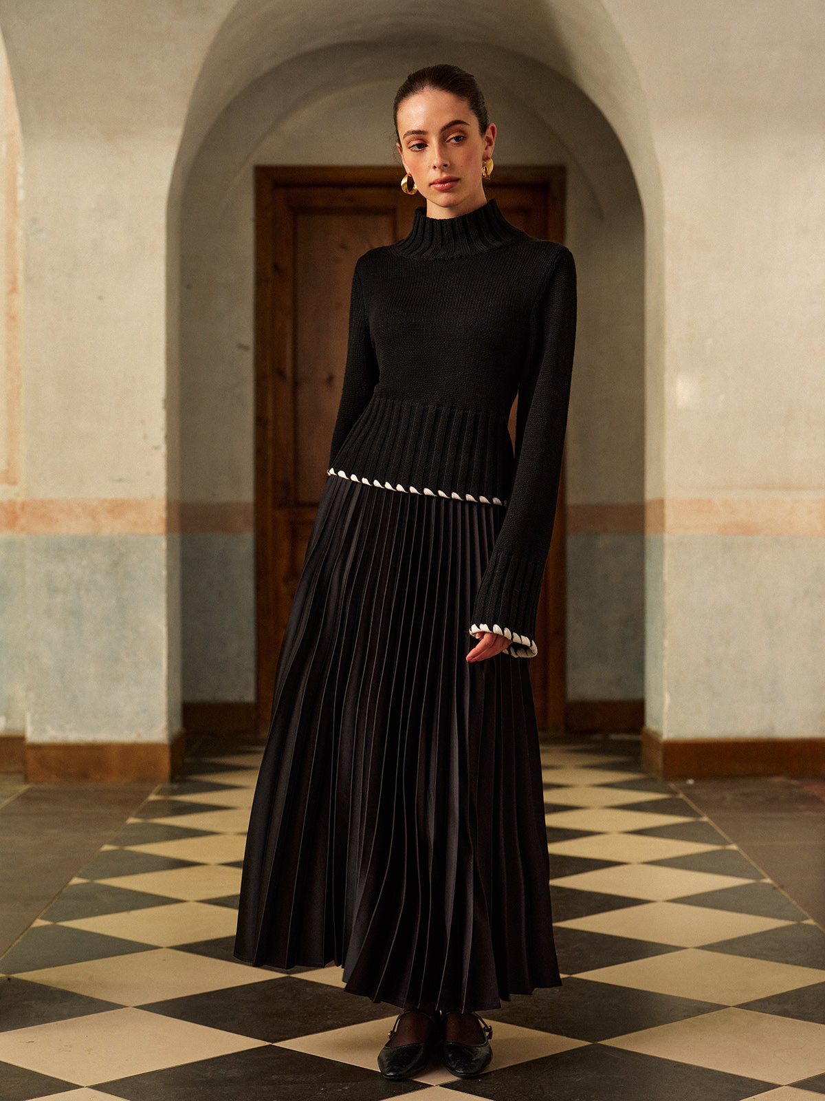 Yün Karışımlı Kontrast Biye Ribana Triko Bluz