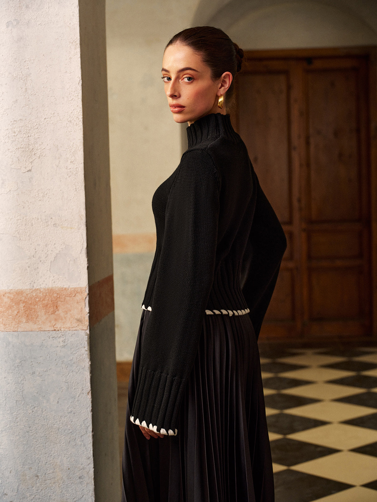 Yün Karışımlı Kontrast Biye Ribana Triko Bluz