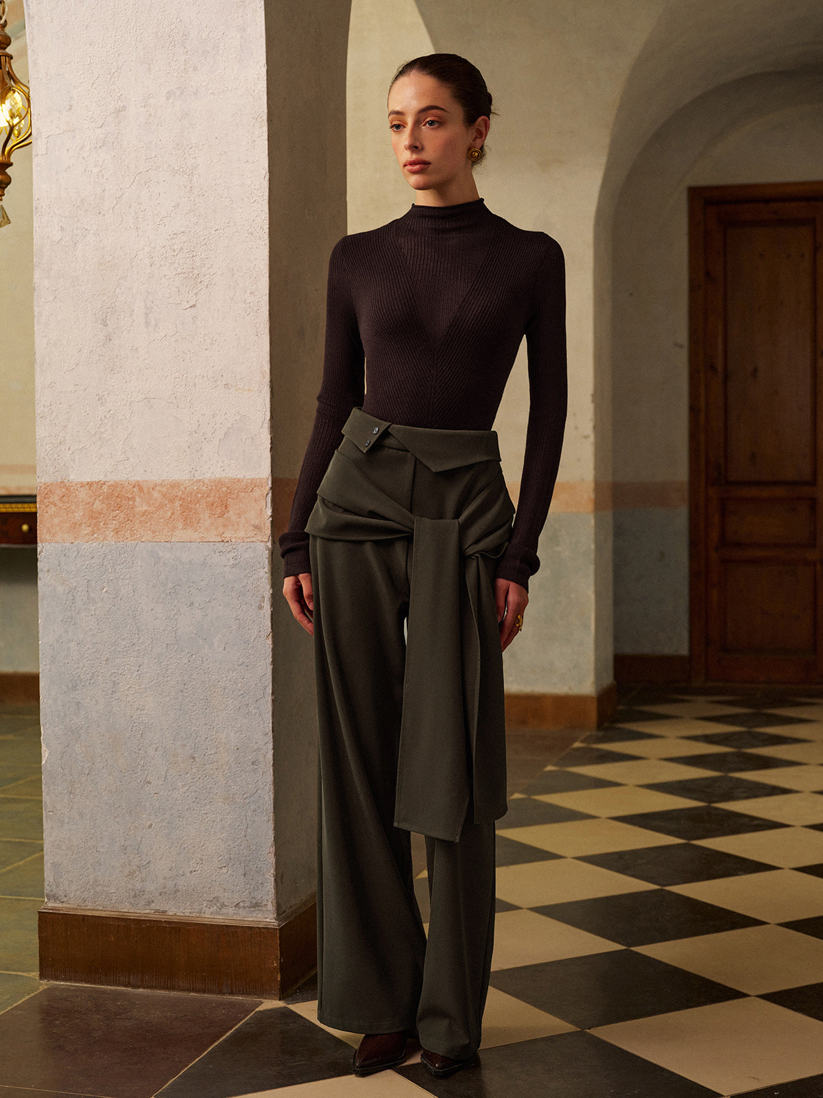 Yün Karışımlı Yarı Şeffaf Ribana Triko Bluz