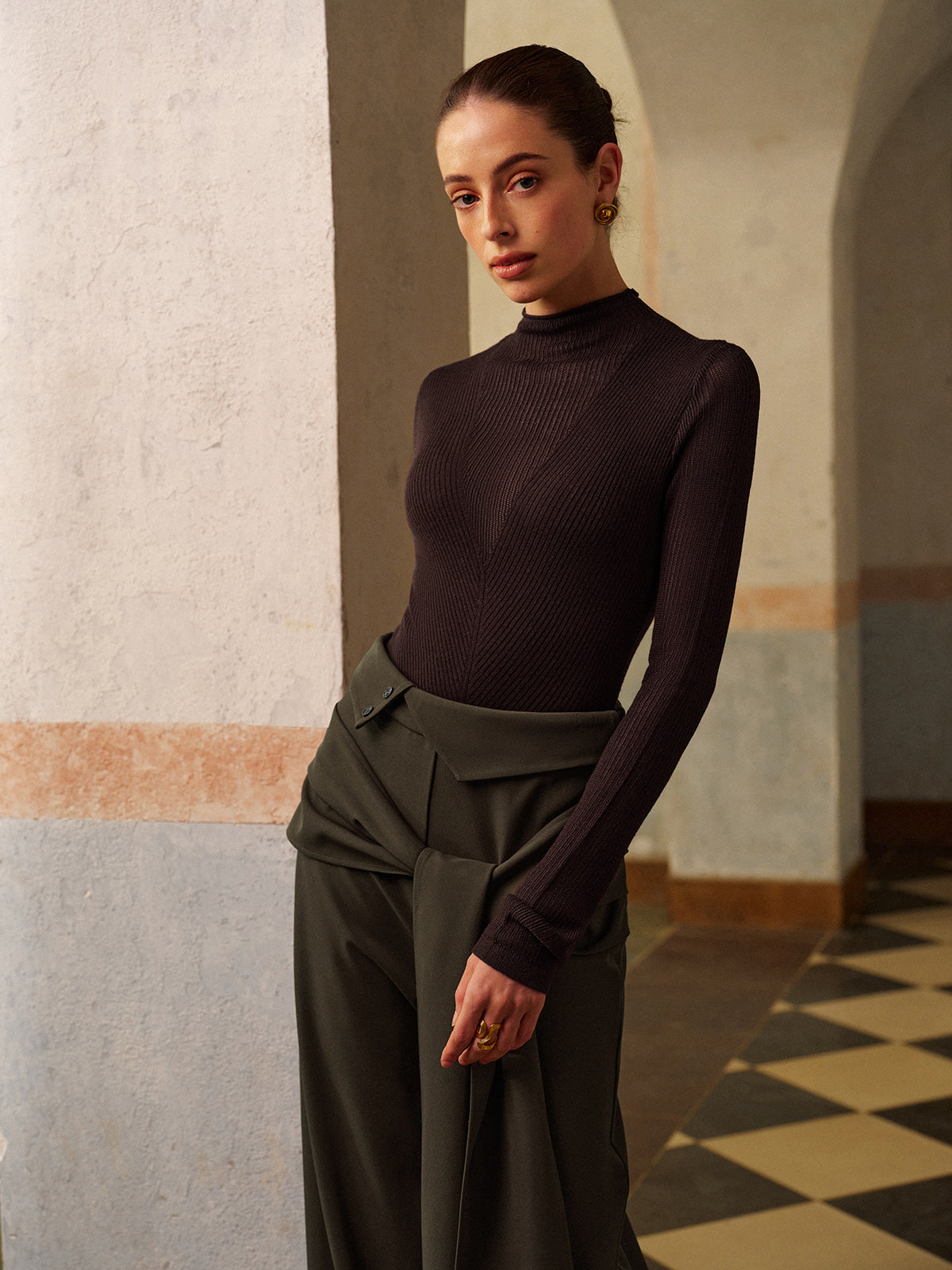 Yün Karışımlı Yarı Şeffaf Ribana Triko Bluz