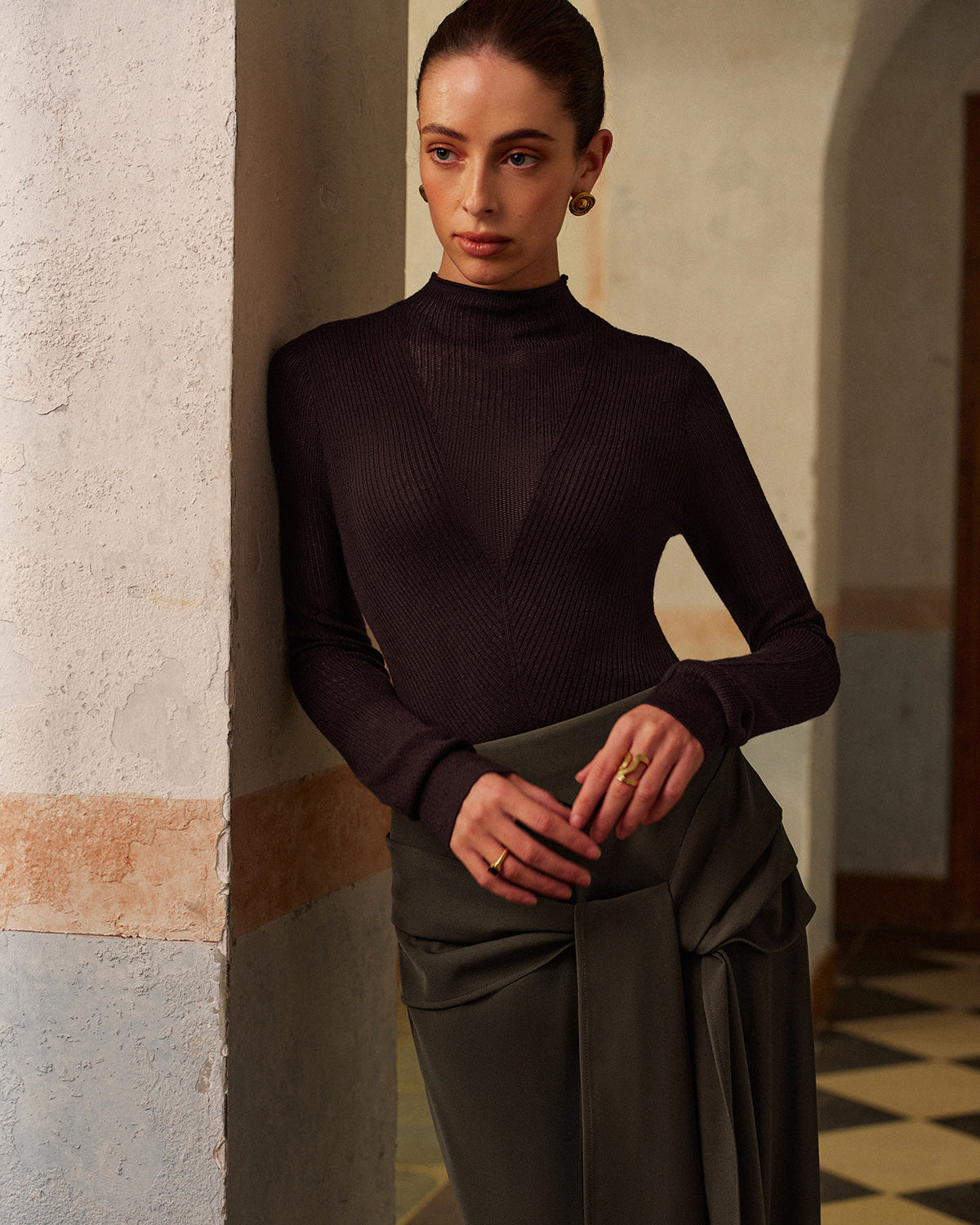 Yün Karışımlı Yarı Şeffaf Ribana Triko Bluz