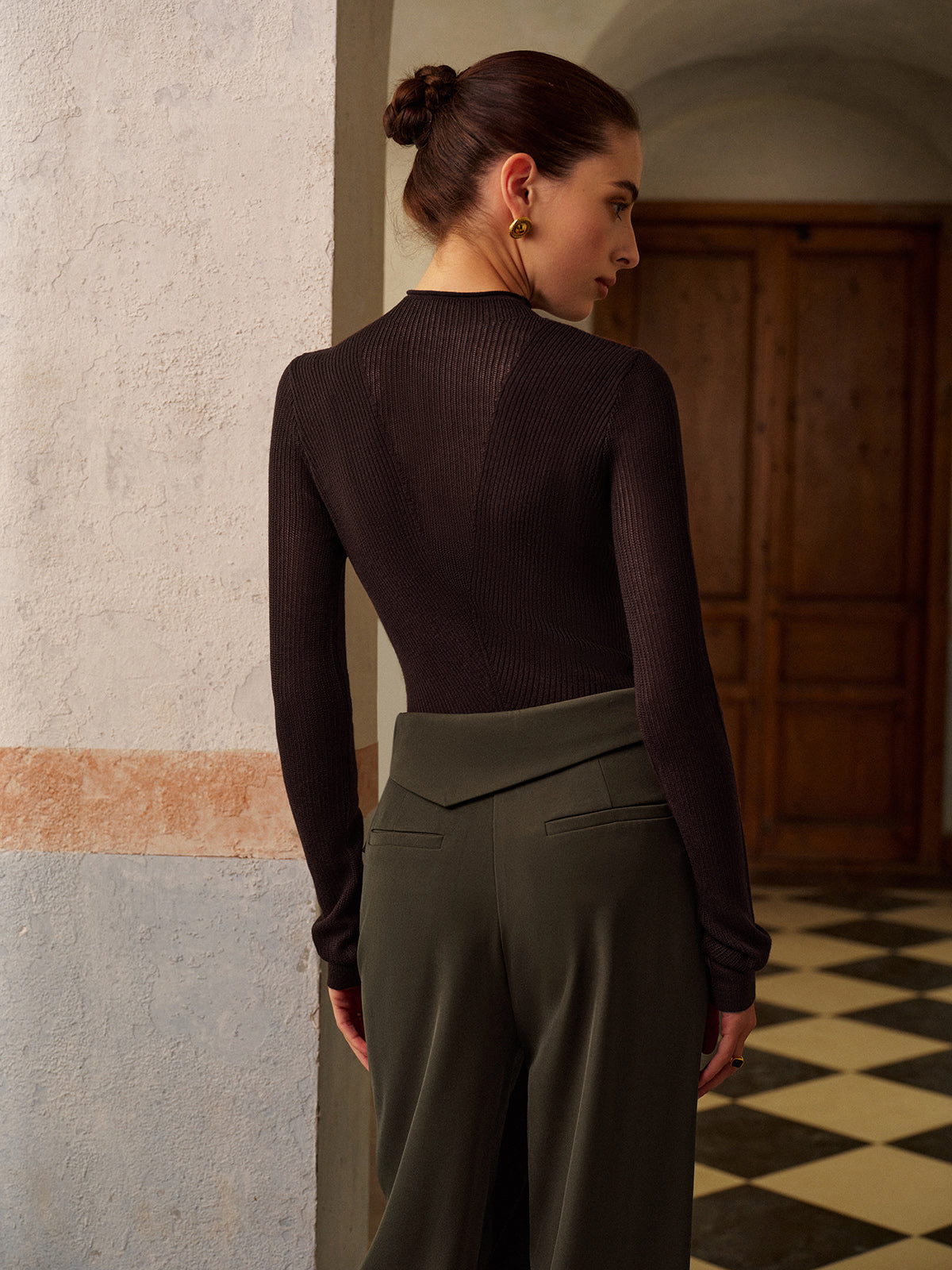 Yün Karışımlı Yarı Şeffaf Ribana Triko Bluz