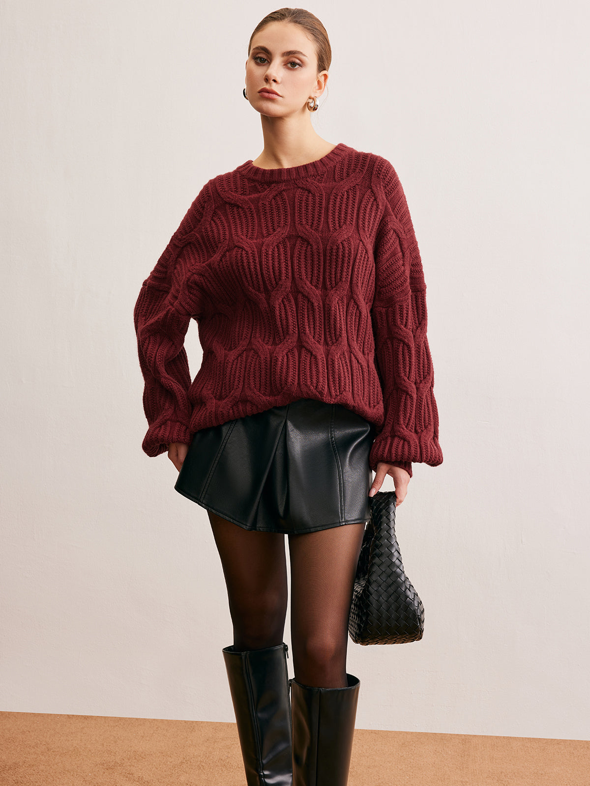 Düz Drape Detaylı Triko Kazak