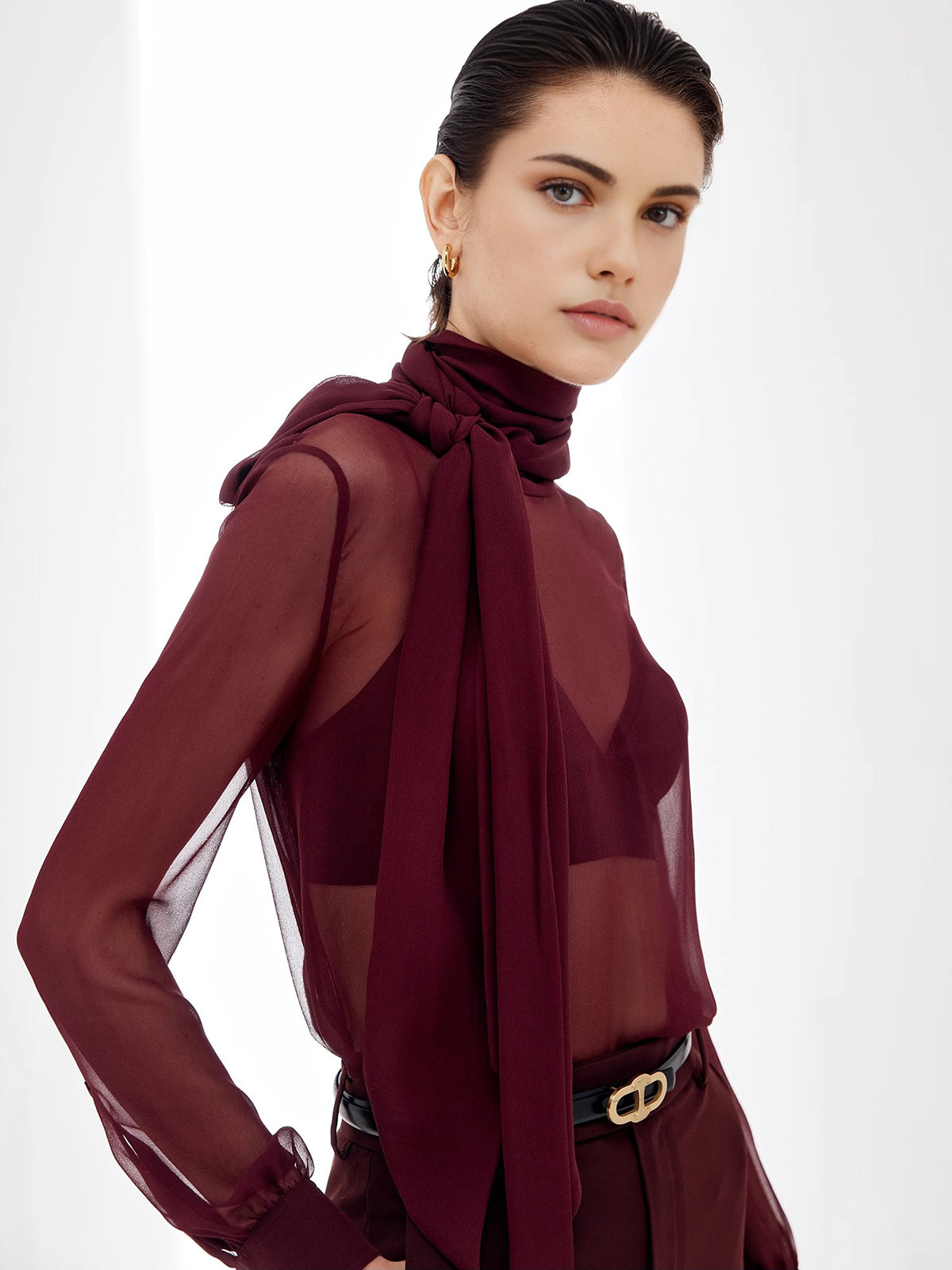 Şeffaf Fiyonk Detaylı Şifon Bluz