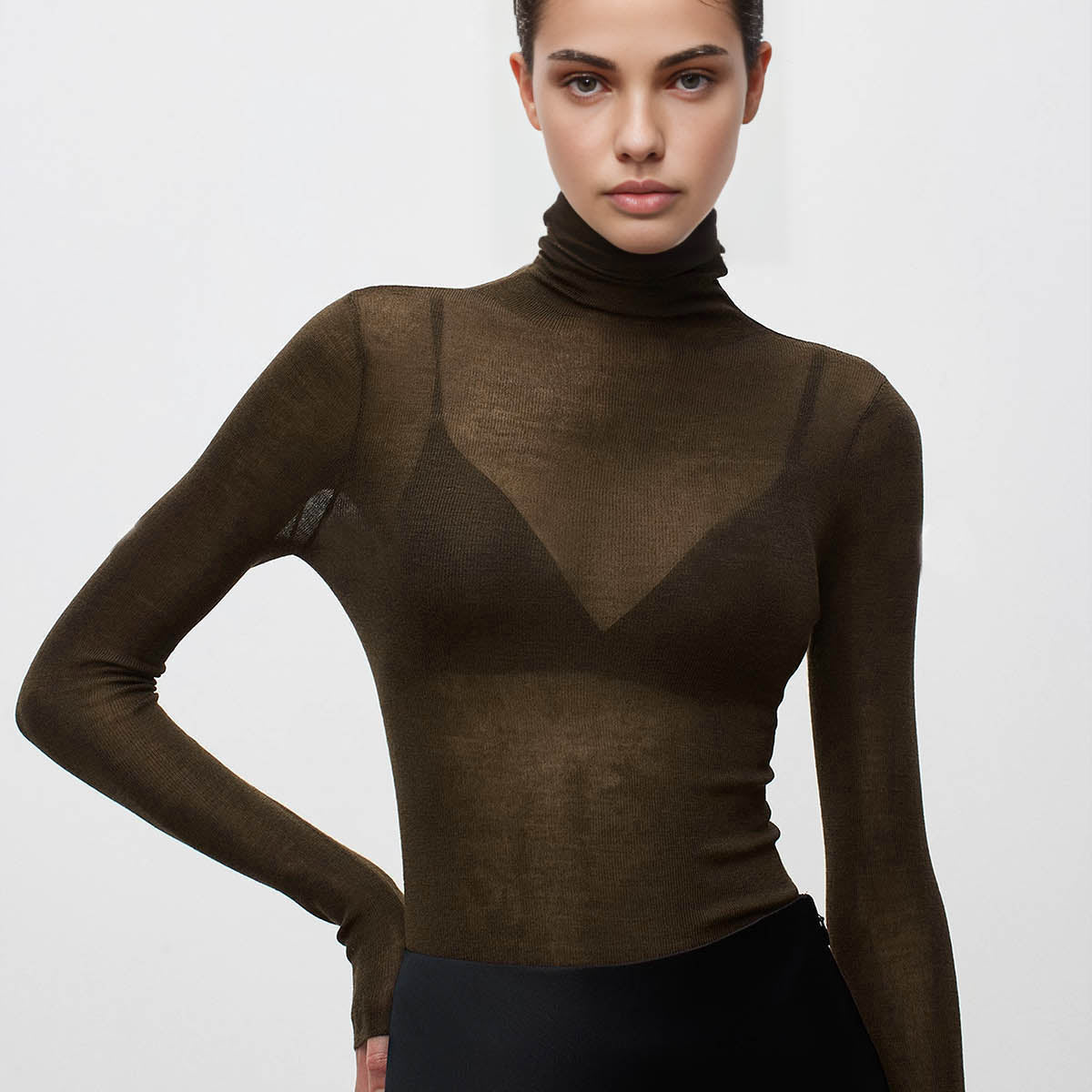 Yün Karışımlı Balıkçı Yaka Şeffaf Kazak