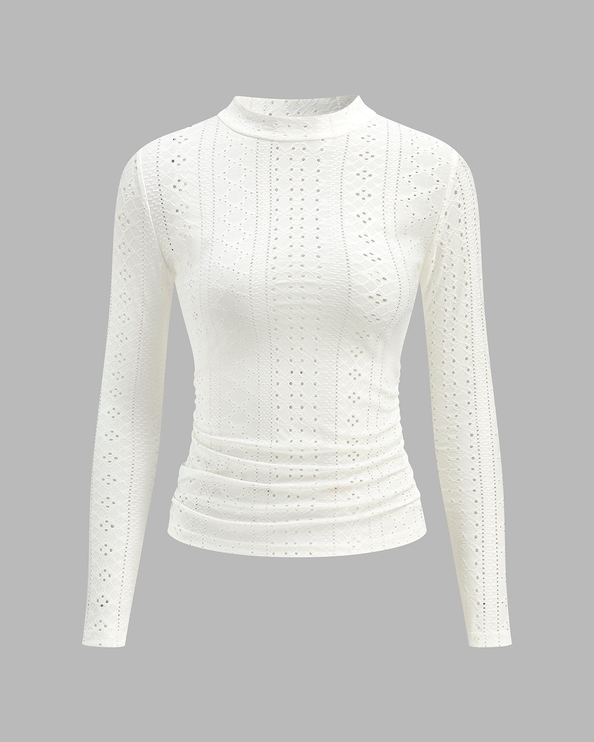 Yarı Şeffaf Dik Yaka Yandan Pileli Dar Bluz