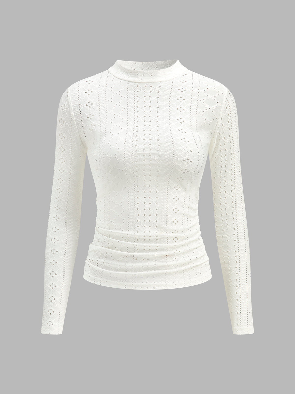 Yarı Şeffaf Dik Yaka Yandan Pileli Dar Bluz