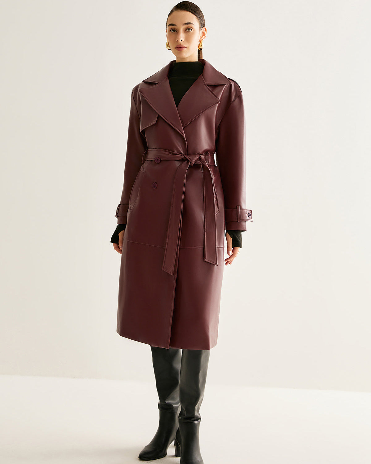 Rüzgar Geçirmez Pu Deri Uzun Ceket