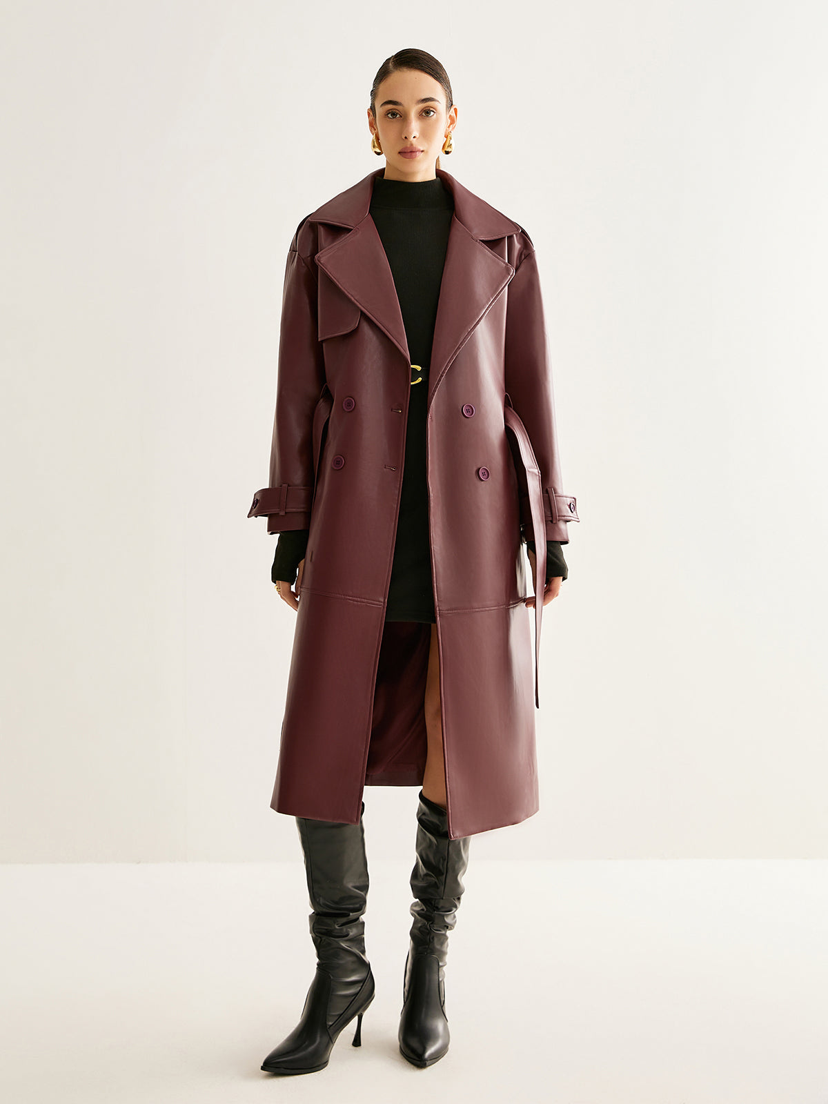 Rüzgar Geçirmez Pu Deri Uzun Ceket