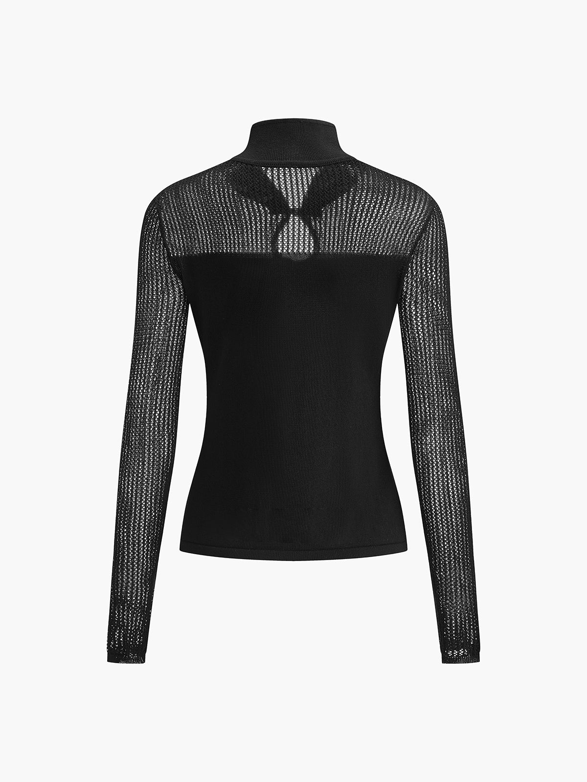 Anahtar Deliği Yaka Yarı Şeffaf Triko Bluz