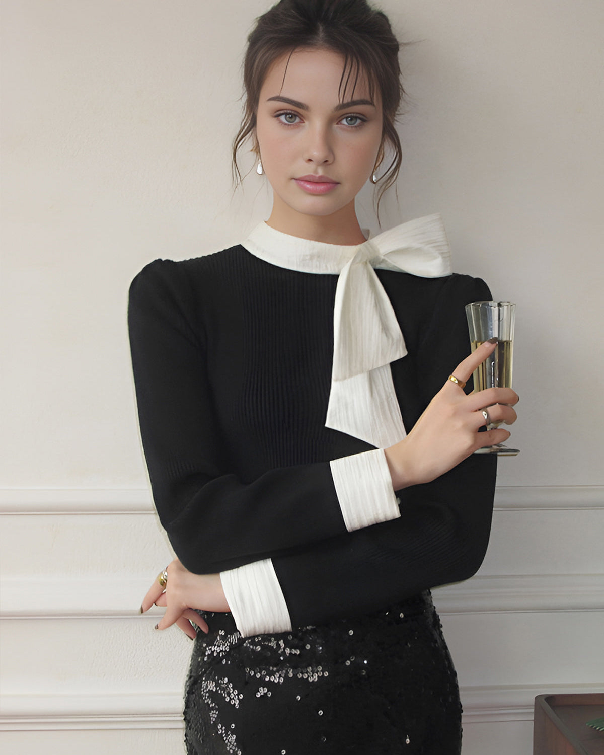 Renk Bloklu Fiyonk Detaylı Triko Üst