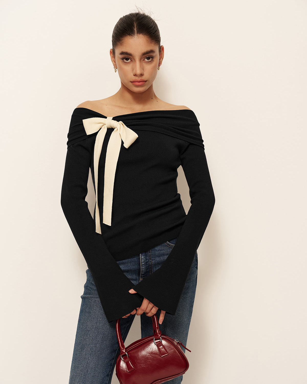 Yün Karışımlı Kurdele Detaylı Volan Kol Triko Bluz