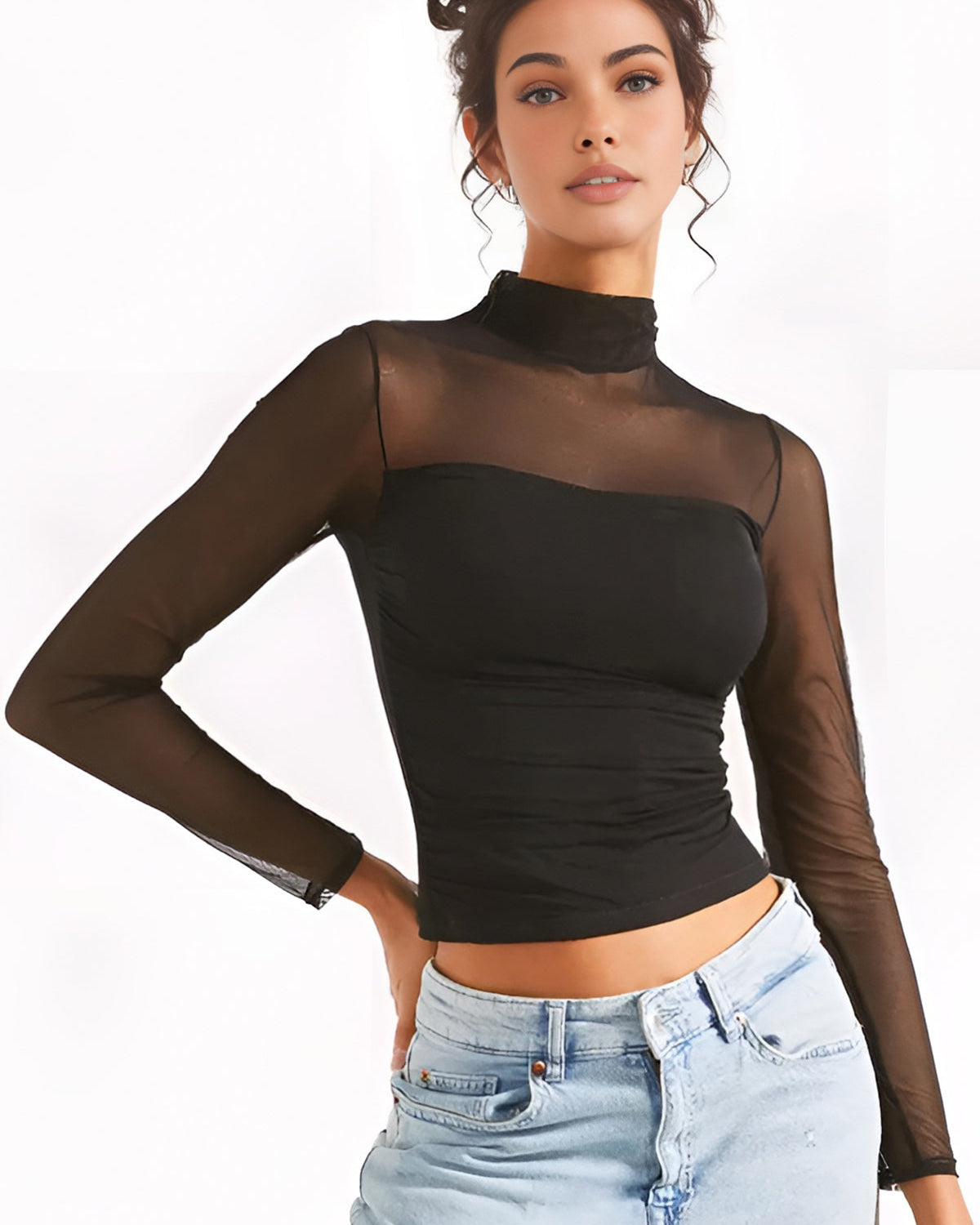 Pliseli Şeffaf Panelli Bluz