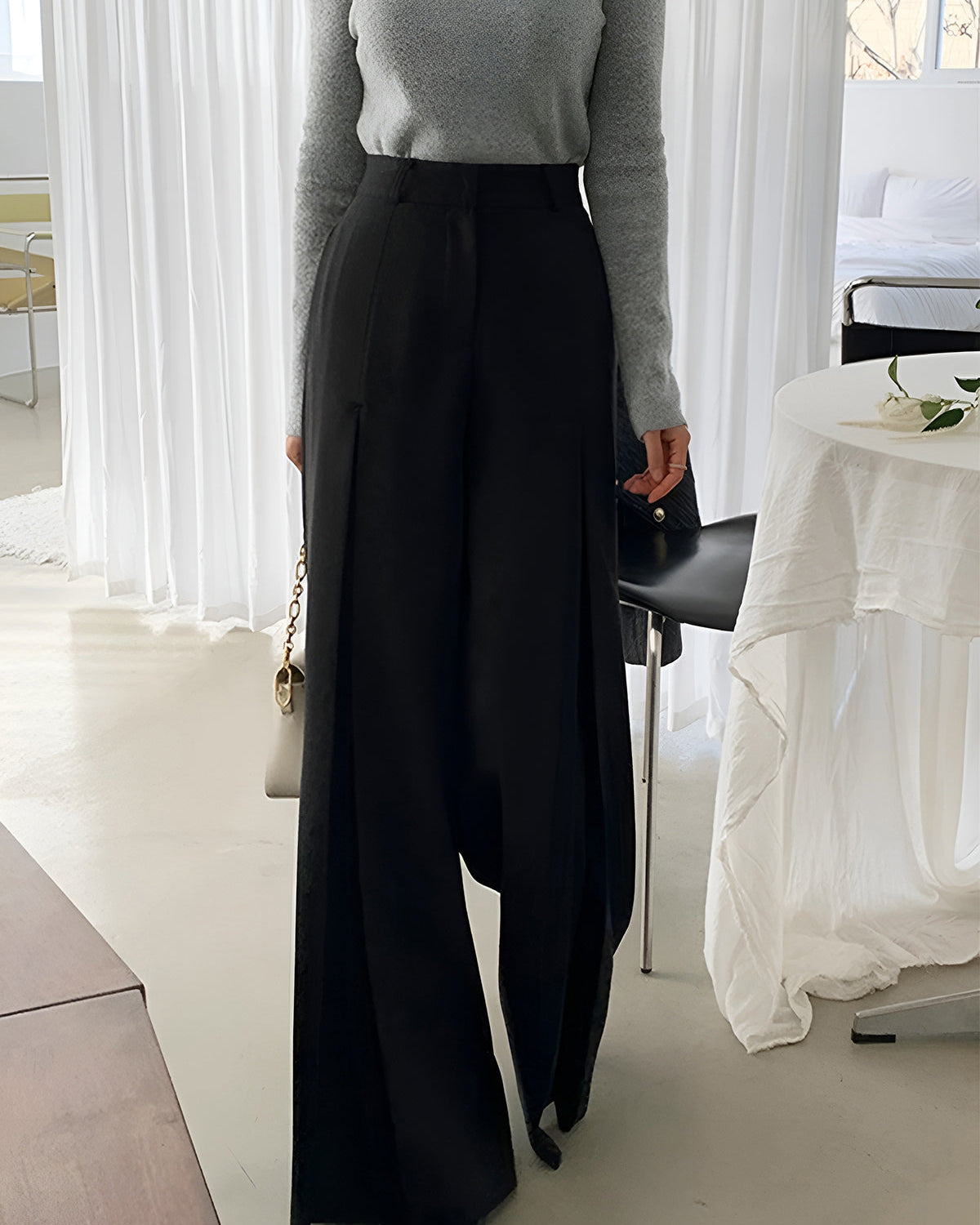 Yüksek Bel Pileli Bol Paça Pantolon