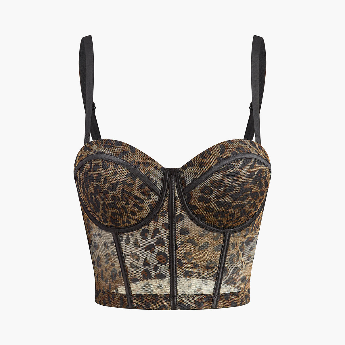 Yarı Transparan Leopar Desenli Korse