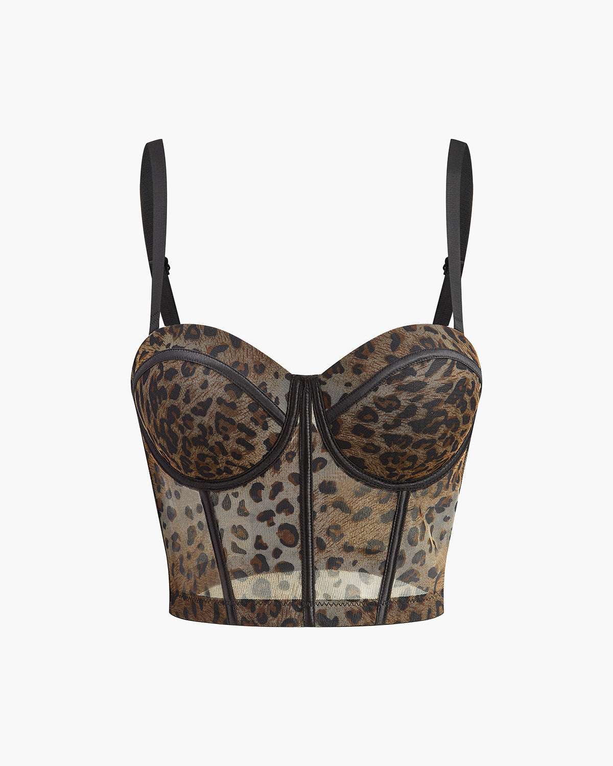 Yarı Transparan Leopar Desenli Korse