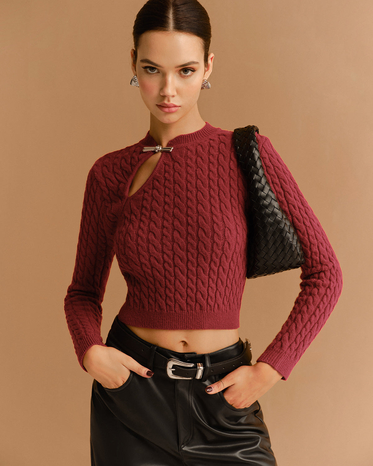 Kesik Detaylı Büzgü Crop Triko Kazak