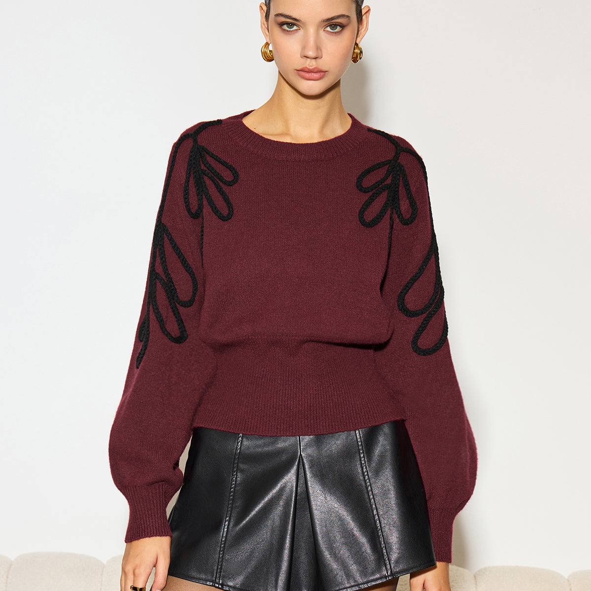 Jakarlı Büzgülü Bel Triko Kazak