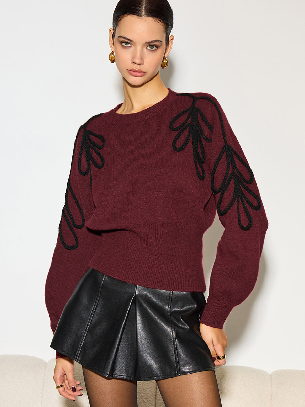 Jakarlı Büzgülü Bel Triko Kazak