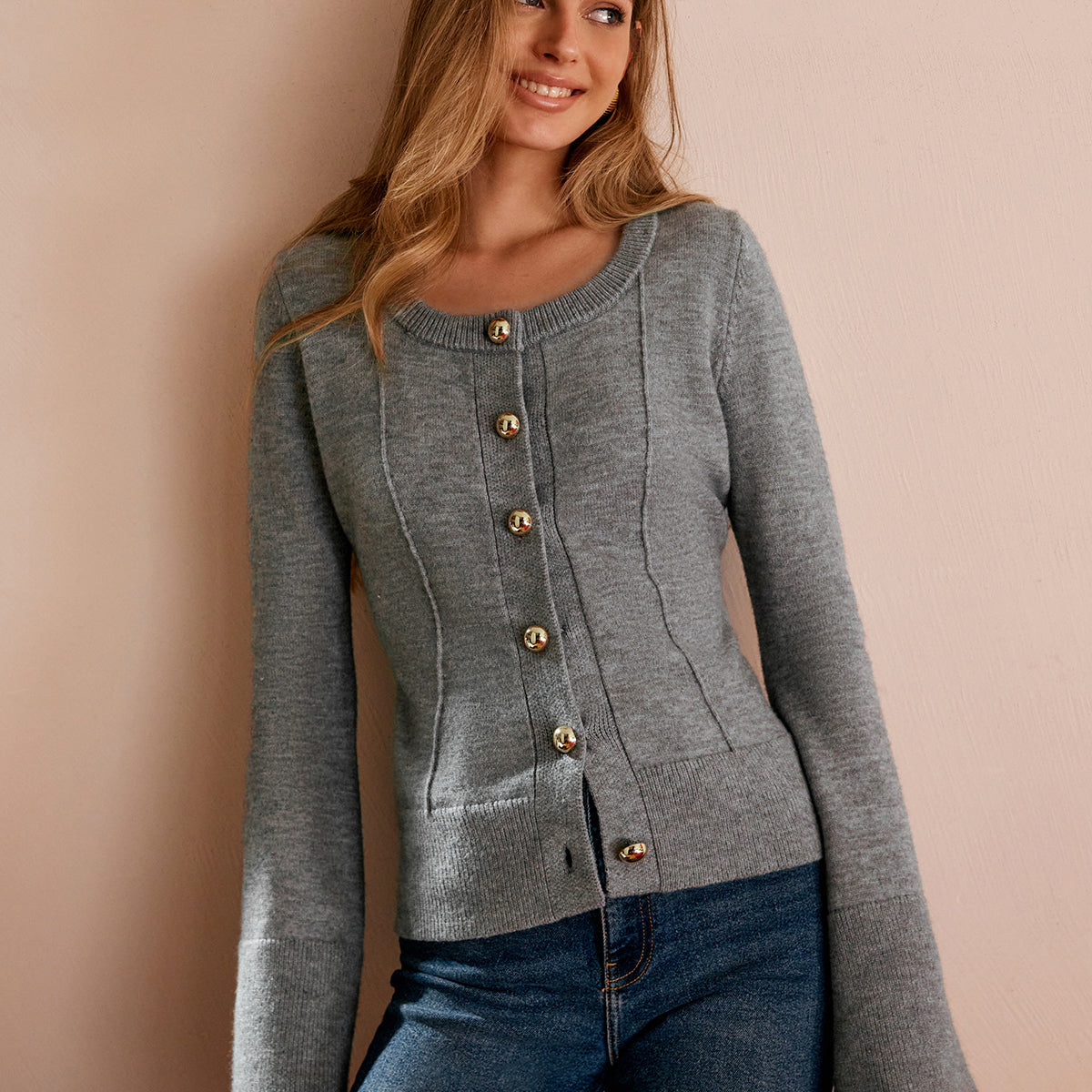 Önden Düğmeli Volan Kol Dar Hırka