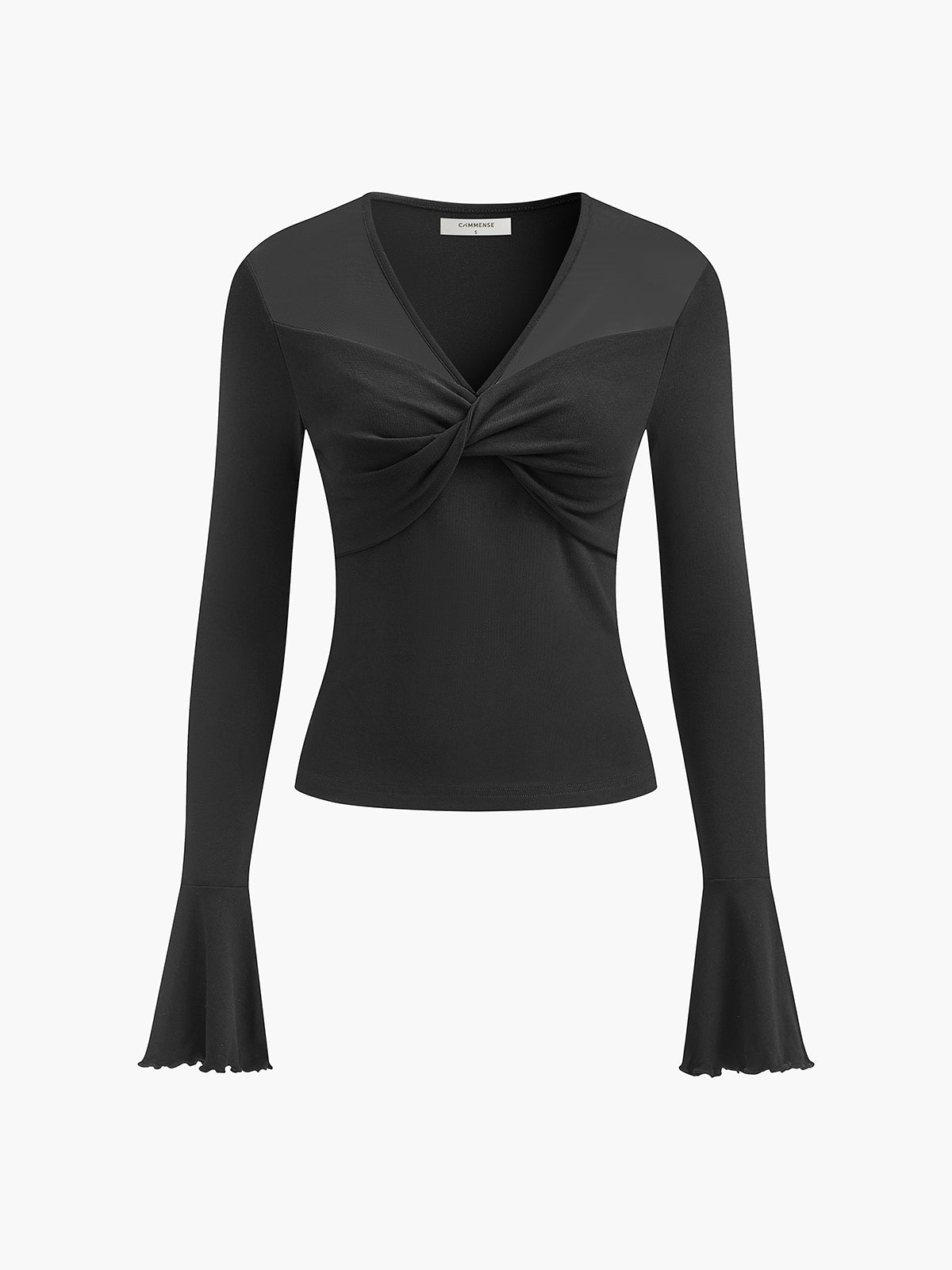 Semi-Sheer V-Neck Mesh Detaylı Bluz