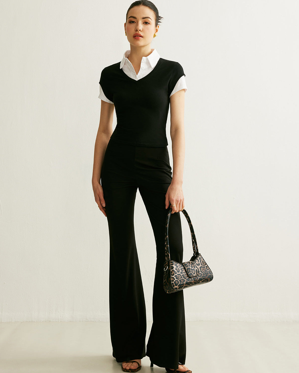 Polo Yaka Renk Bloklu Bluz