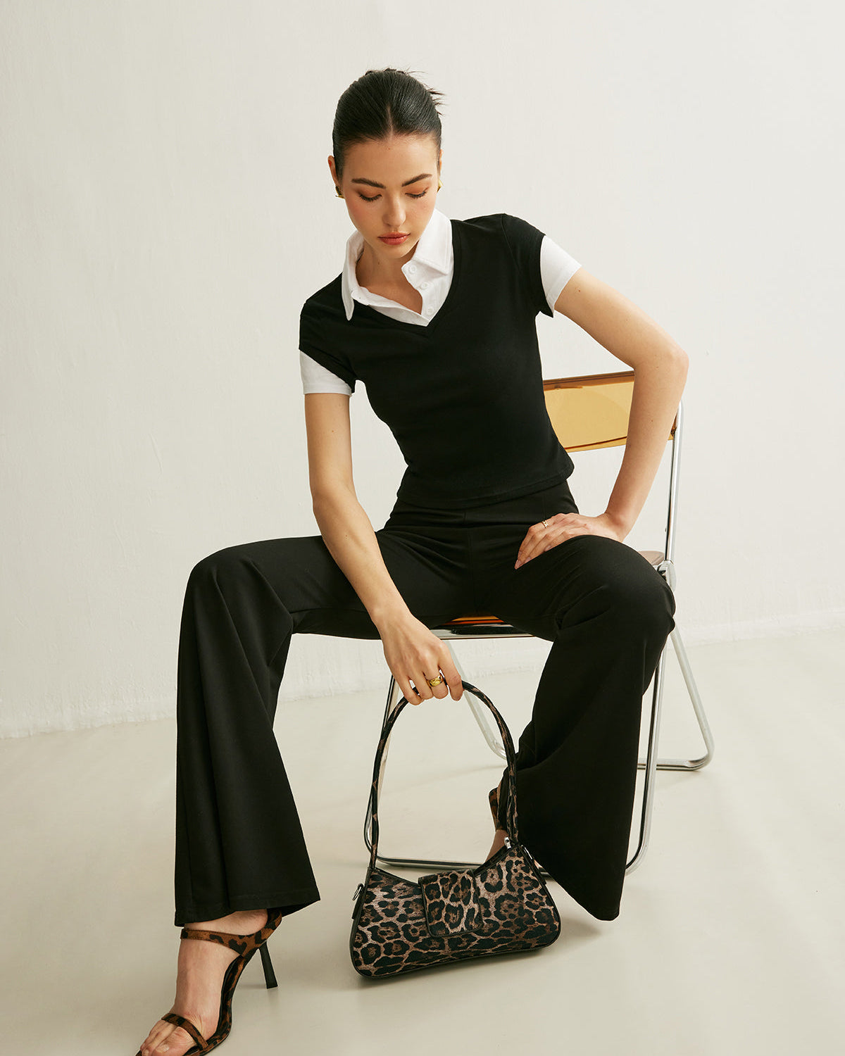 Polo Yaka Renk Bloklu Bluz