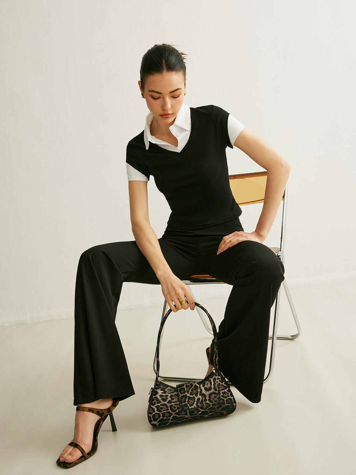 Polo Yaka Renk Bloklu Bluz