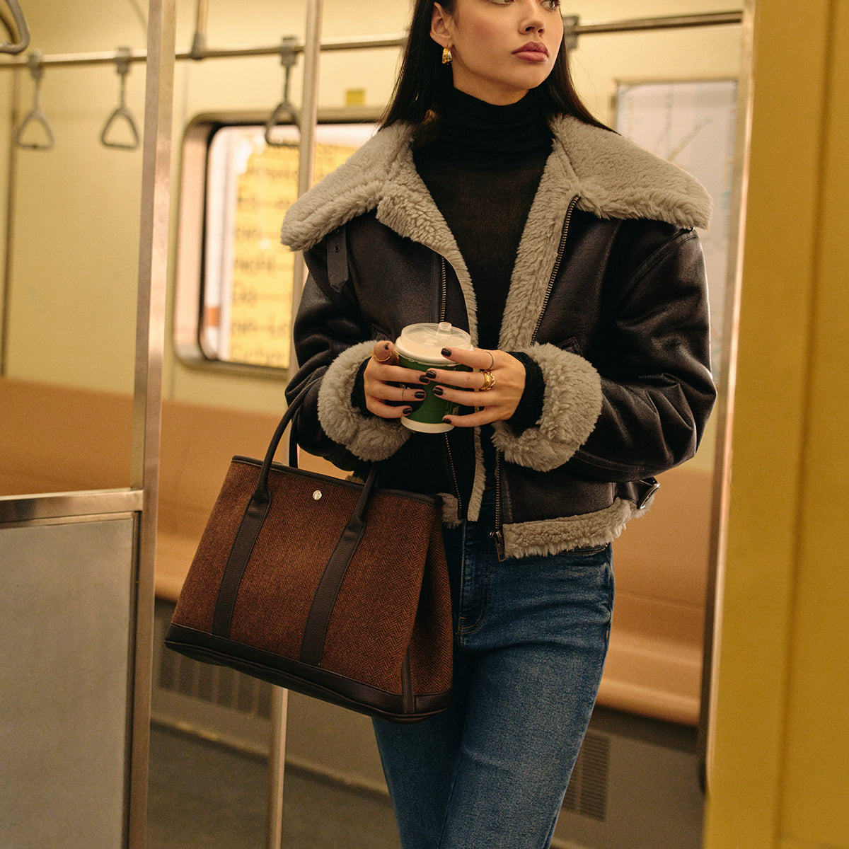 Teddy Suni Deri Fermuarlı Ceket