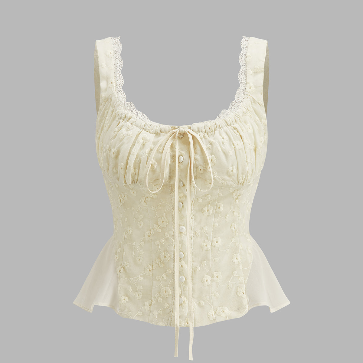 Çiçek Desenli Dantel Detaylı Peplum Bluz