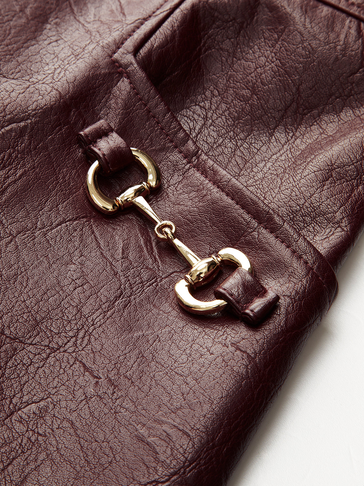 Metal Detaylı Suni Deri Cepli Mini Etek