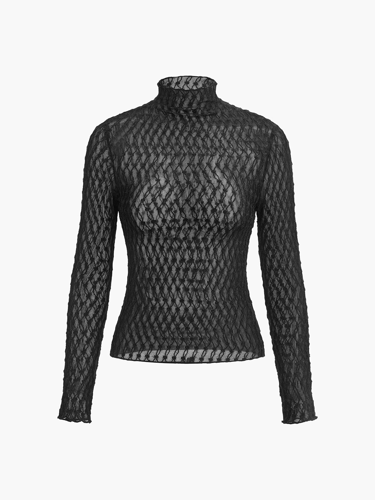 Yarım Balıkçı Yaka Yarı Şeffaf Tişört