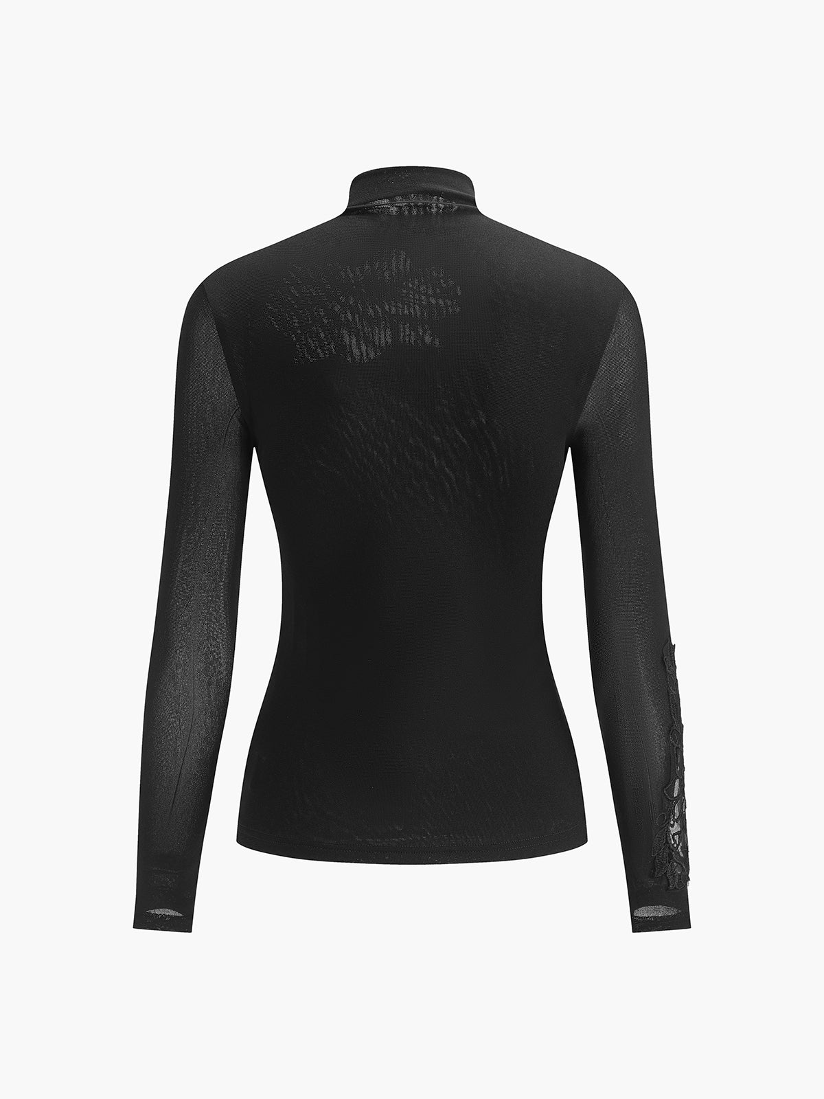 Yarı Şeffaf File-Çiçek Desenli Dar Jarse Bluz