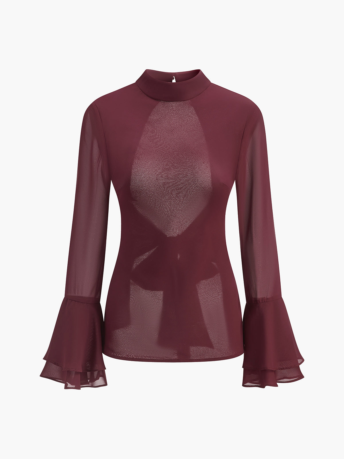 Dik Yaka Sırt Dekolteli Şifon Fiyonklu Gömlek