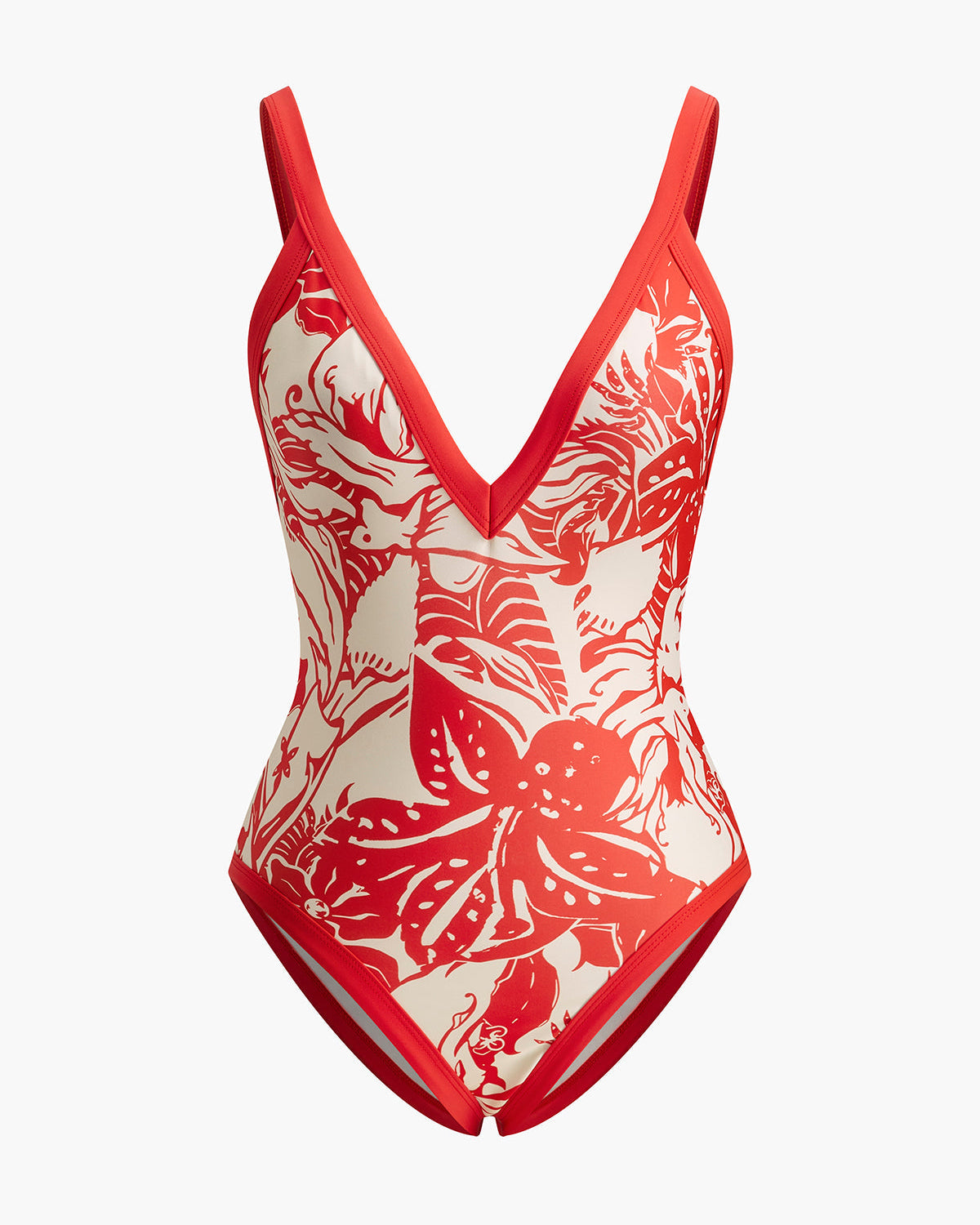 Tropikal Desenli V Yaka Tek Parça Mayo