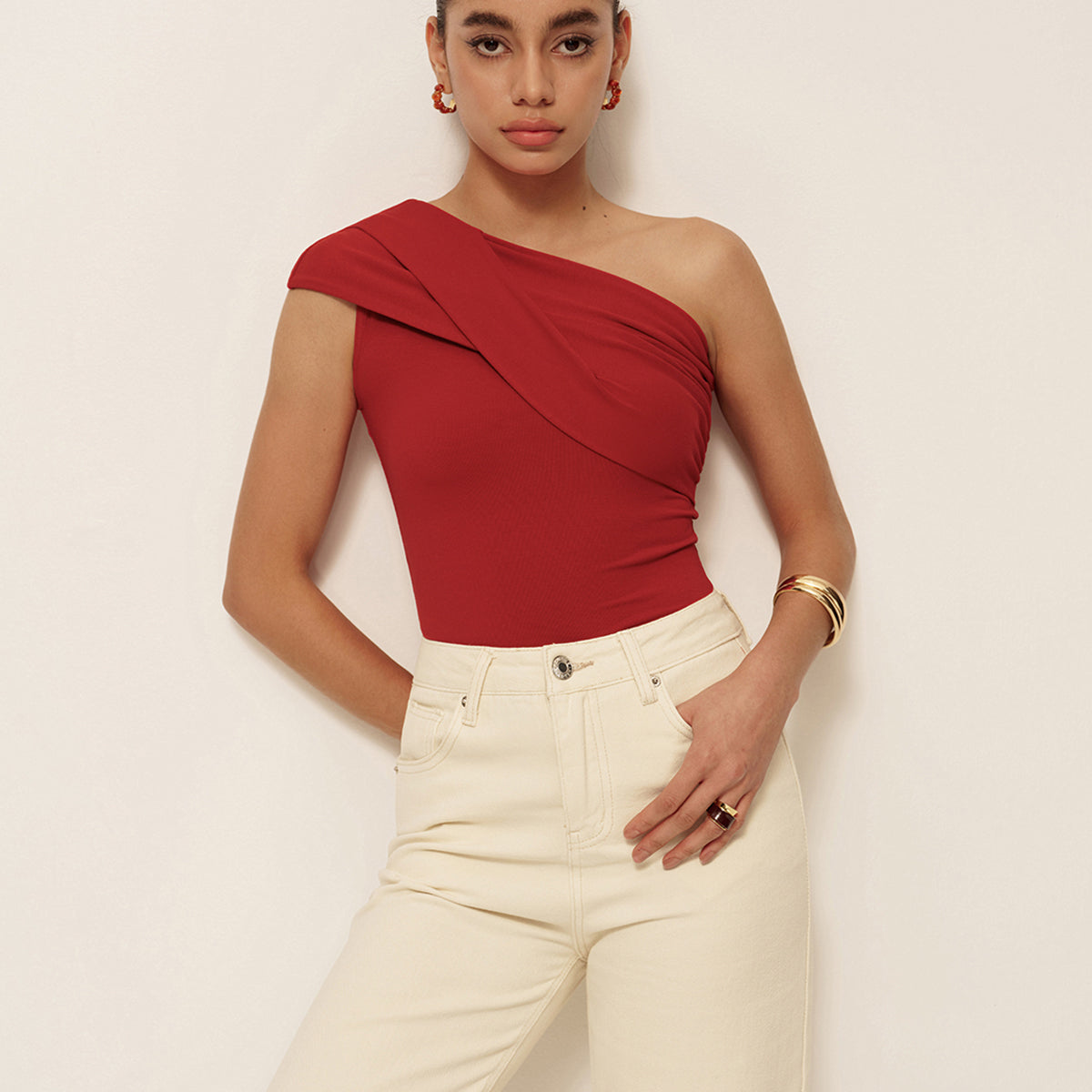 Asimetrik Yaka Kolsuz Jarse Bluz