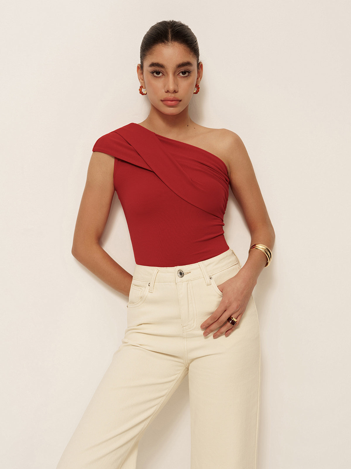 Asimetrik Yaka Kolsuz Jarse Bluz