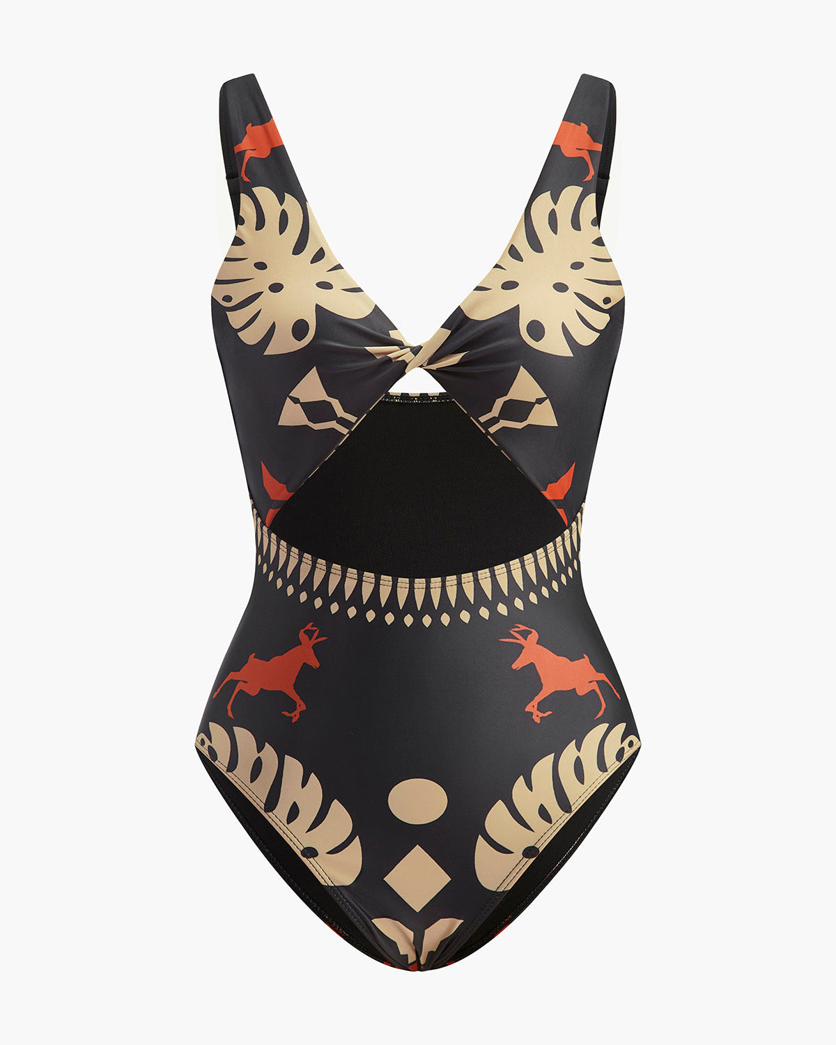 Baskılı Kesik Detaylı Tek Parça Mayo