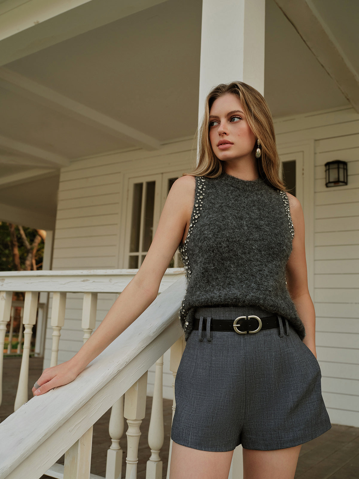 Yün Karışımlı Boncuklu Süveter Yelek