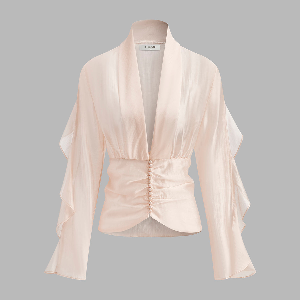 Yarı Şeffaf Şifon V Yaka Büzgülü Bluz