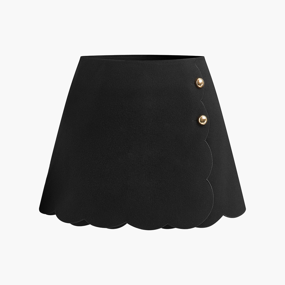 Dalga Etek Uçlu Yandan Düğmeli Şort-Etek