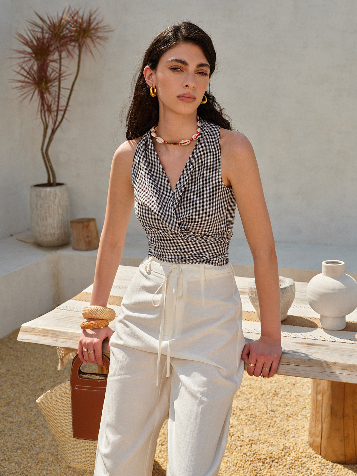 Pötikare Desenli Halter Yaka Sarmalı Üst