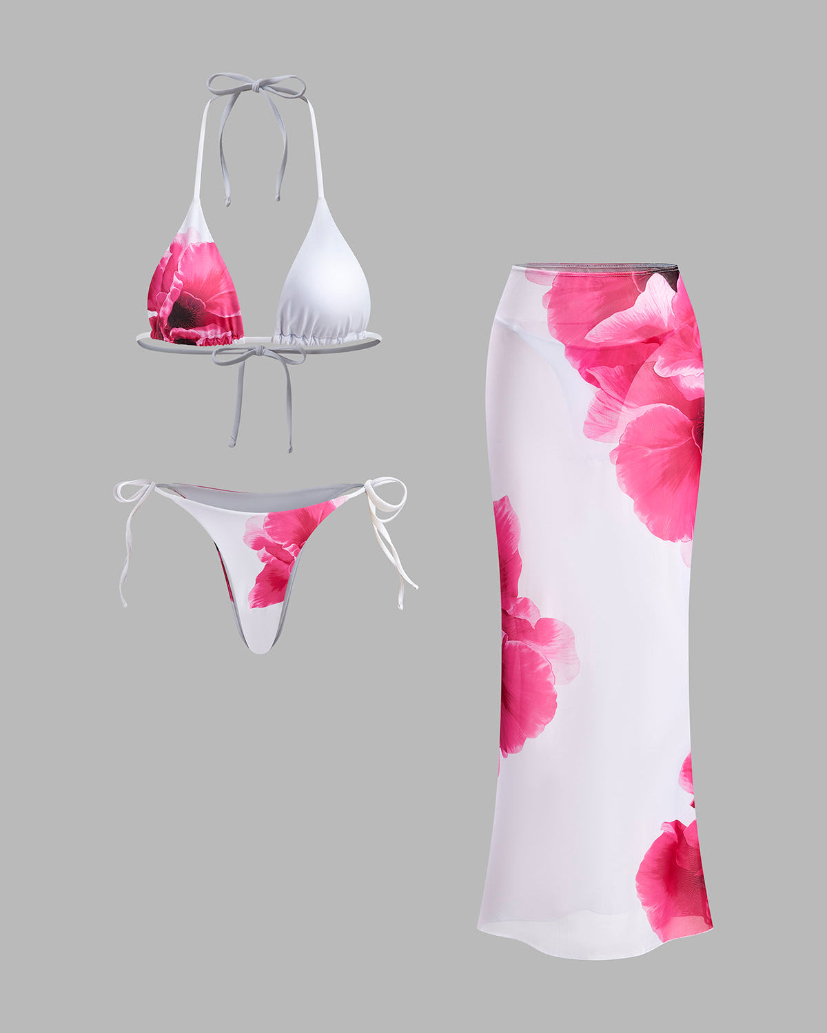 Çiçekli Bikini Takımı Yarı Şeffaf Etek ile