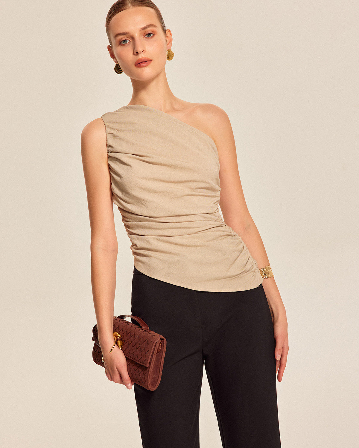 Yanı Büzgülü Tek Omuzlu Bluz