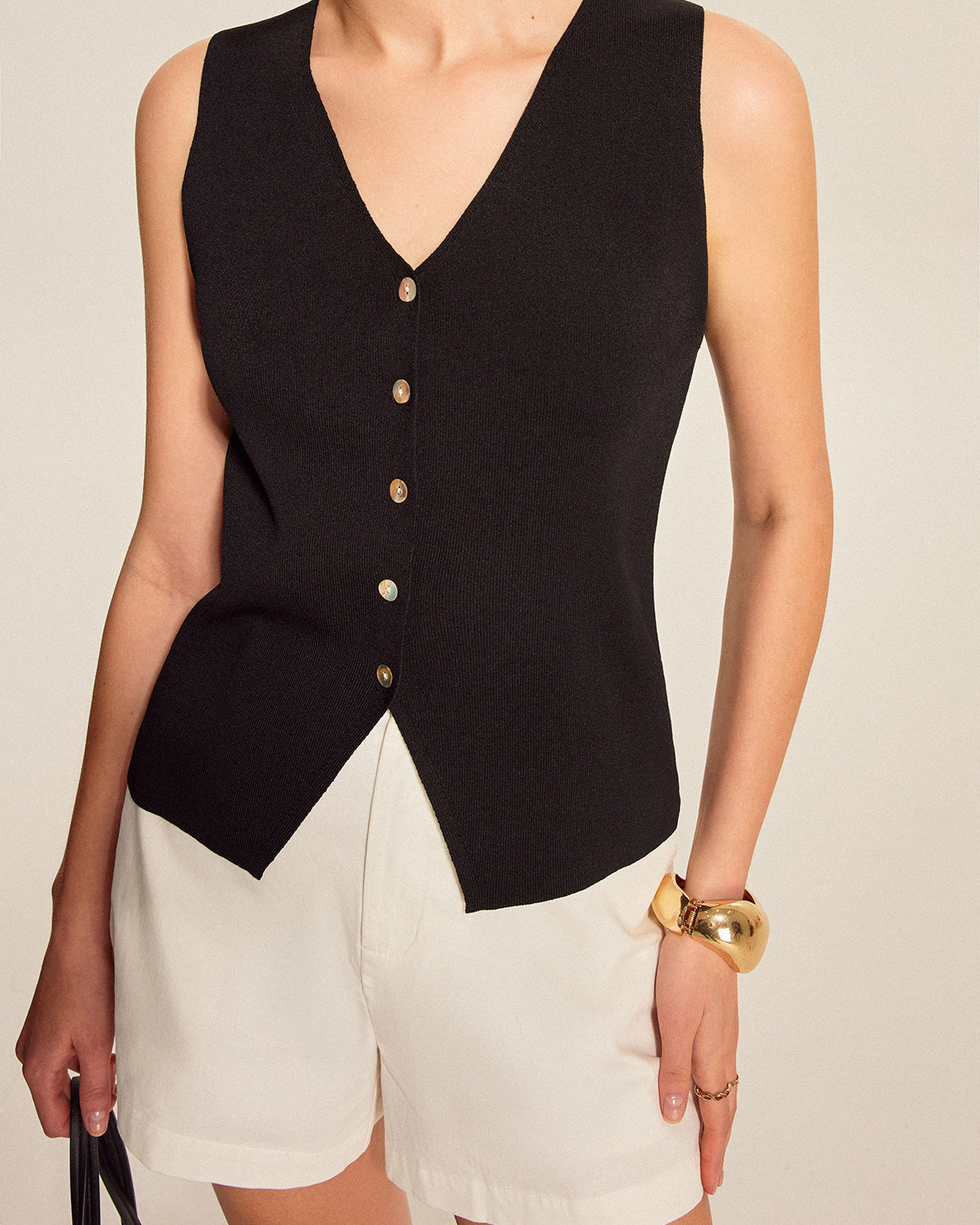 Kolsuz Ribanalı Triko Düğmeli Bluz