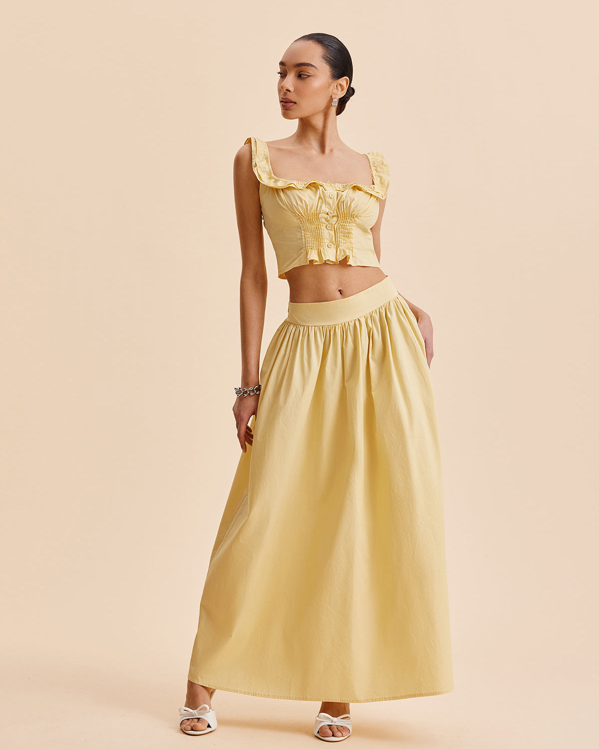 Fırfırlı Kısa Üst ve Etek Takımı