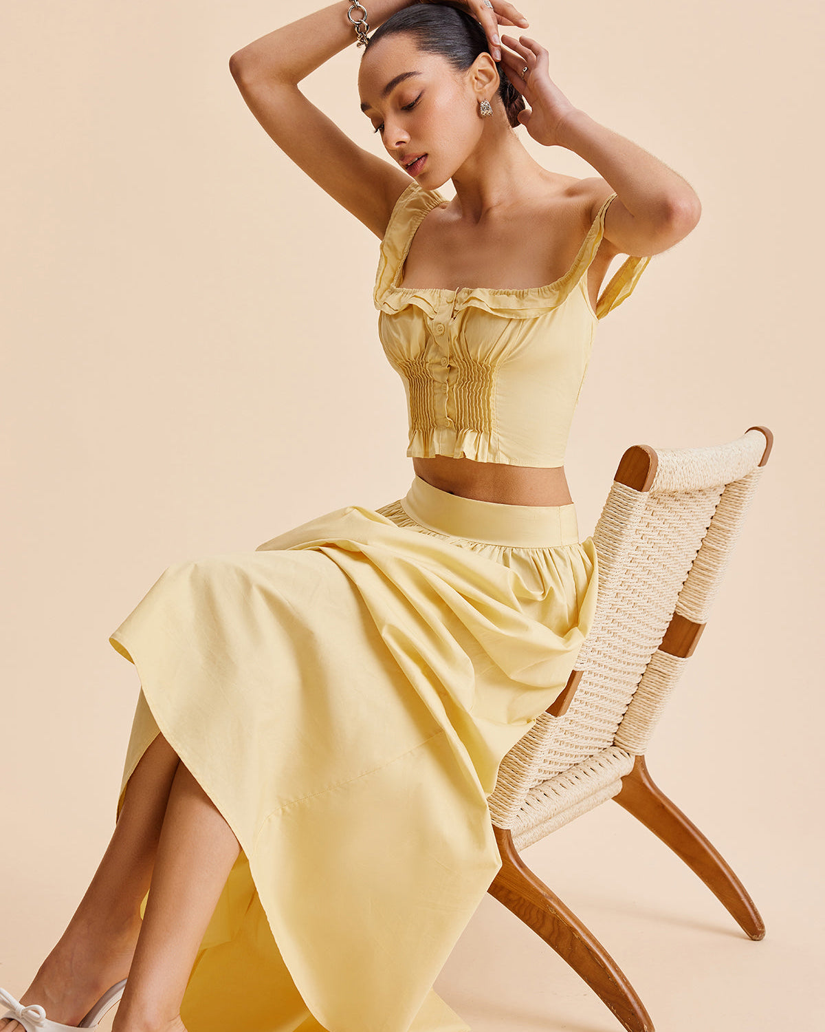 Fırfırlı Kısa Üst ve Etek Takımı