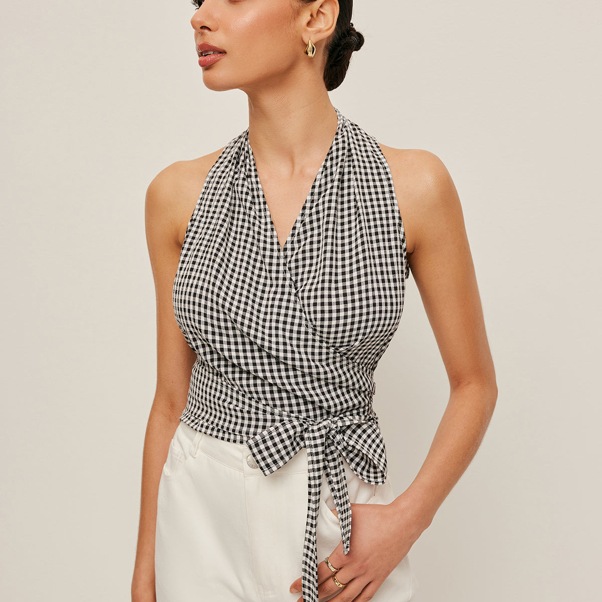 Pötikare Desenli Halter Yaka Sarmalı Üst